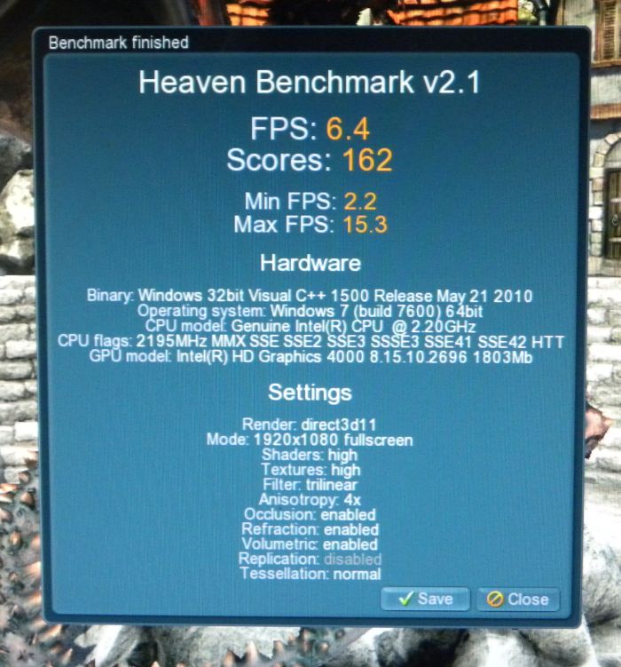 Intel Ivy Bridge HD 4000 - Unigine Heaven