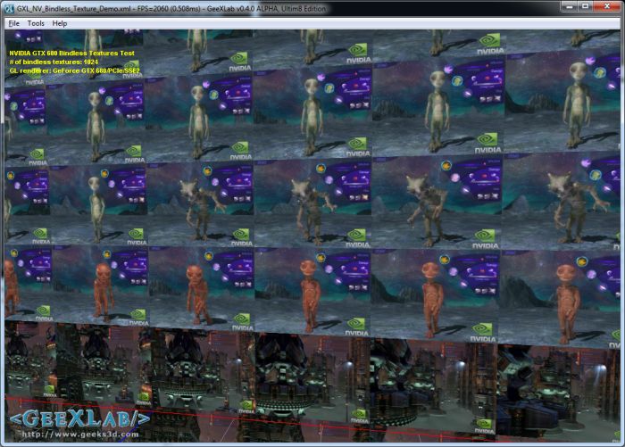 NVIDIA Bindless texture demo, GeeXLab