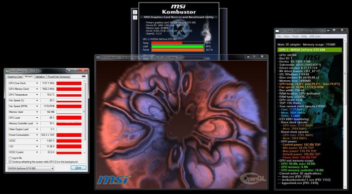ASUS GeForce GTX 680 DirectCU II TOP, MSI Kombsutor Burn-in test