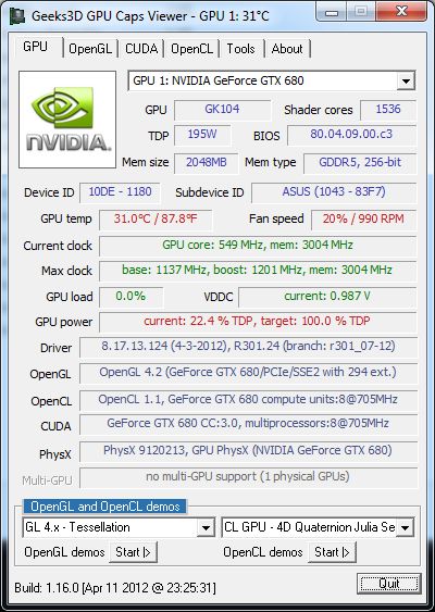ASUS GeForce GTX 680 DirectCU II TOP, GPU Caps Viewer