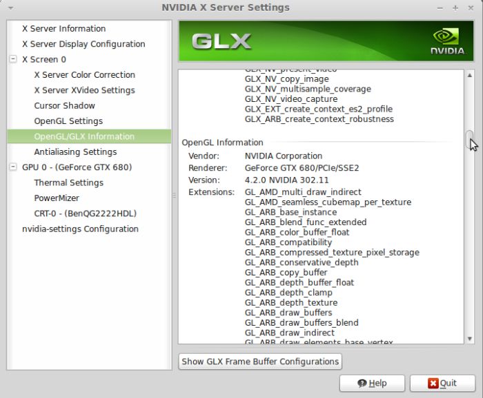 Linux mint 13, nvidia settings, R302.11, GeForce GTX 680