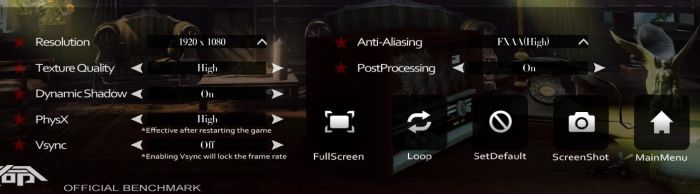 PLA Direct3D 11 Benchmark settings