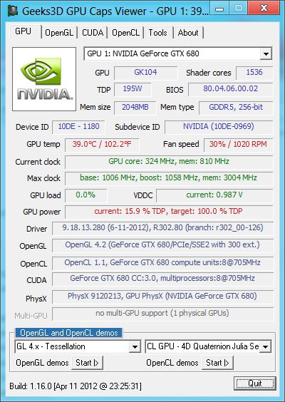 NVIDIA R302.80 for Win8, GTX 680, GPU Caps Viewer