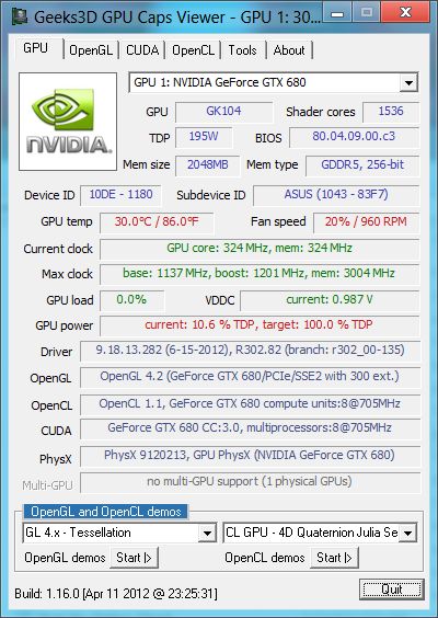 R302.82 + GPU Caps Viewer + GTX 680