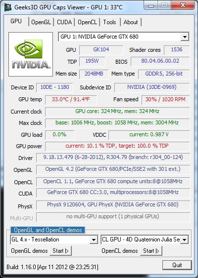 NVIDIA R304.79 + GTX 680 + GPU Caps Viewer