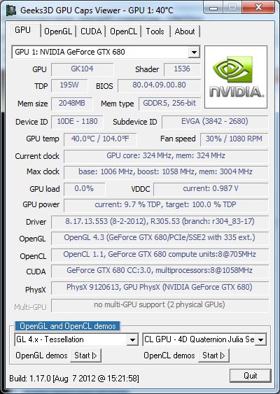 GPU Caps Viewer + GeForce GTX 680