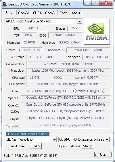 OpenGL 4.3 and GPU Caps Viewer