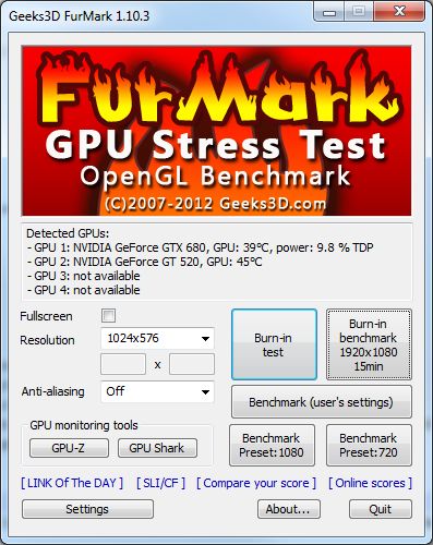 FurMark, GPU stress test, burn-in utility