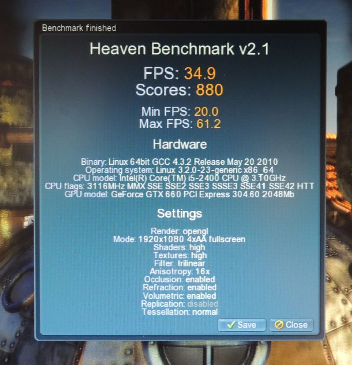 MSI GeForce GTX 660 HAWK - Linux test - Unigine Heaven