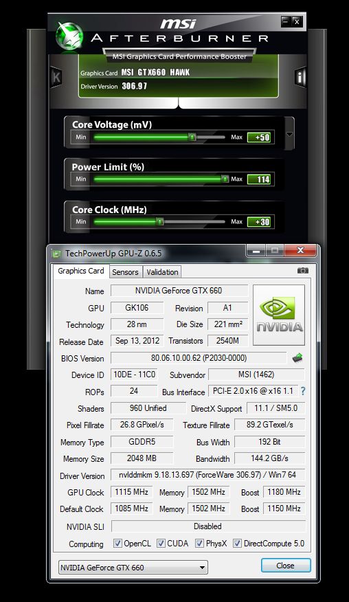 MSI GeForce GTX 660 HAWK - Overclocking params