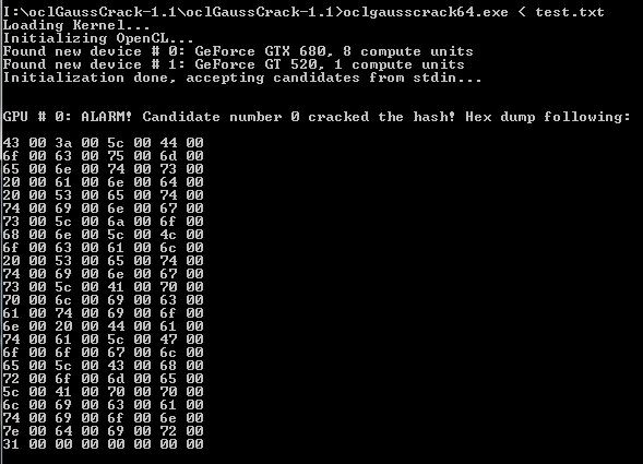 oclGaussCrack test
