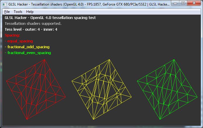 GLSL Hacker, OpenGL 4 tessellation spacing demo