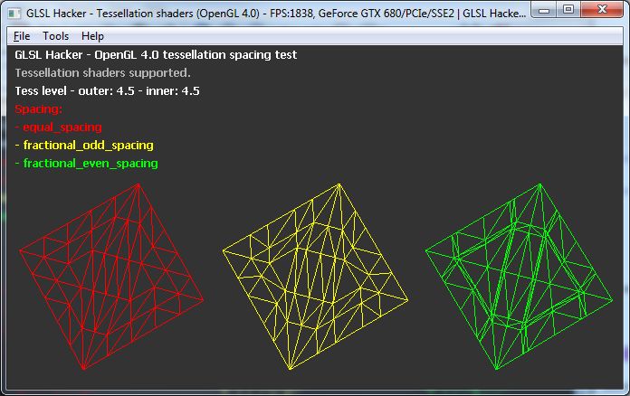 GLSL Hacker, OpenGL 4 tessellation spacing demo