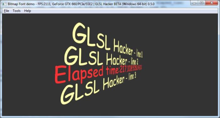 GLSL Hacker - Bitmap fonts test