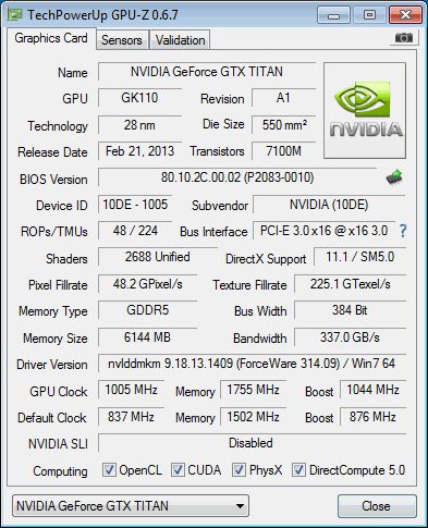 NVIDIA GeForce GTX Titan, GPU-Z