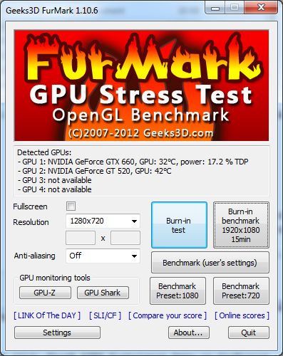 FurMark main user interface