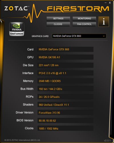 Zotac FireStorm Graphics Card Overclocking Utility