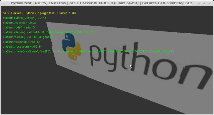 GLSL Hacker - Python 2.7 plugin test under Linux