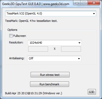 GpuTest 0.4.0 user's interface under Windows