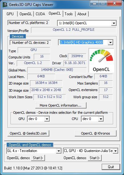 Intel HD Graphics Driver v3071, OpenGL, GPU Caps Viewer