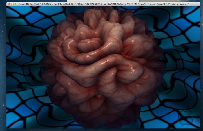 GpuTest 0.4.0, OpenGL 4 tessellation on Mac OS X, NVIDIA GeForce GT 650M