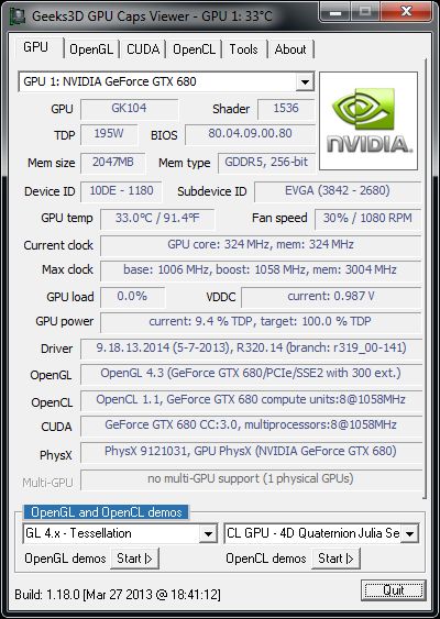 NVIDIA R320.14 graphics driver, GeForce GTX 680, GPU Caps Viewer