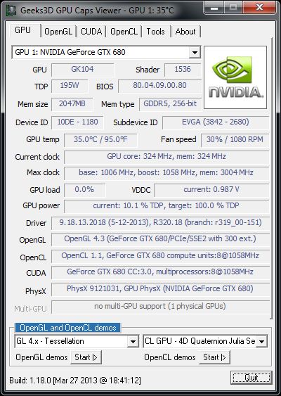 NVIDIA R320.18 graphics driver, GeForce GTX 680, GPU Caps Viewer