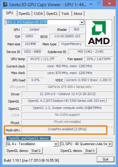 GPU Caps Viewer 1.18.1, AMD Radeon CrossFire support