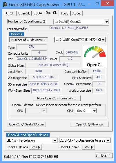 ASUS GeForce GTX 770 DirectCU II OC, GPU Caps Viewer, OpenCL