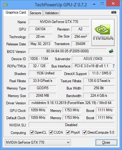 ASUS GeForce GTX 770 DirectCU II OC, GPU-Z