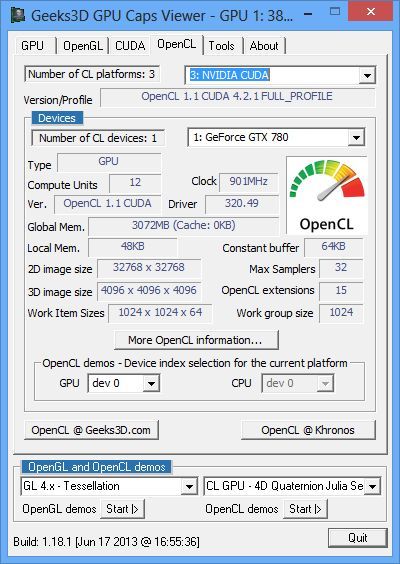 EVGA GeForce GTX 780, OpenCL features