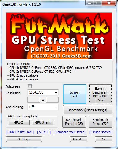 FurMark main user interface