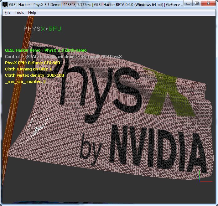 PhysX SDK 3.3 beta 2 - cloth module works fine on GPU