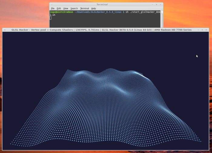 OpenGL 4.3 compute shader test with GLSL Hacker, Linux Mint 15