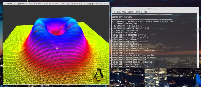 GpuTest 0.5.0 + Linux Mesa Gallium3D LLVMpipe renderer