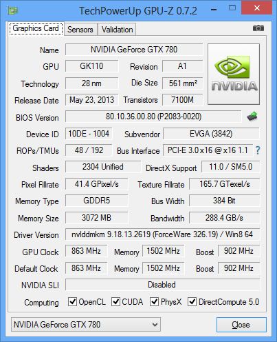 EVGA GeForce GTX 780, GPU-Z
