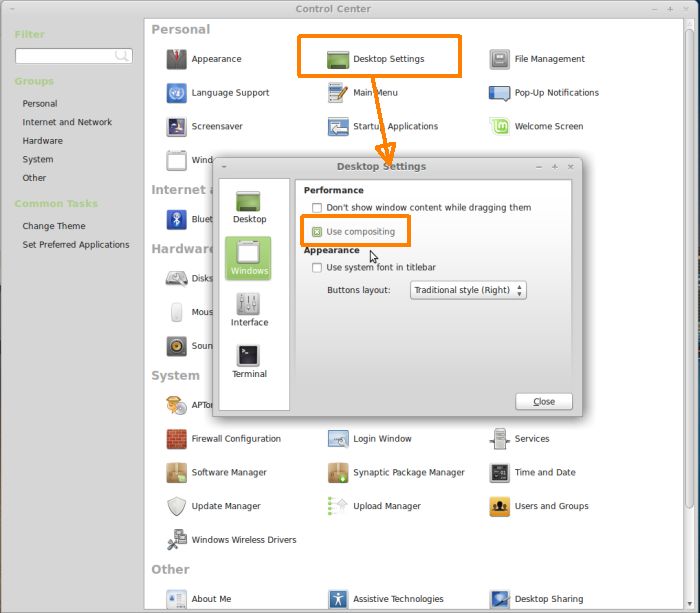 Linux Mint 15 - compositing enabled in Control Center