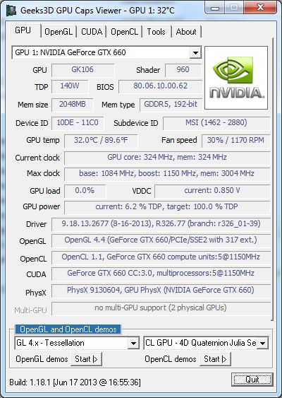 R326.77, OpenGL 4.4 driver, GPU Caps Viewer