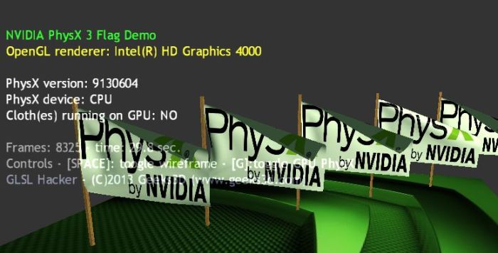PhysX 3 Cloth/Flag Demo, Intel HD Graphics 4000