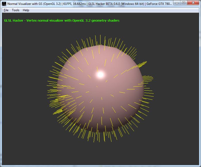 GLSL Hacker, vertex normal visualizer with geometry shader