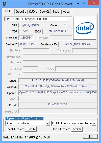 Intel HD 4000 + GPU Caps Viewer