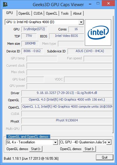    Intel Hd Graphics 4000 -  8