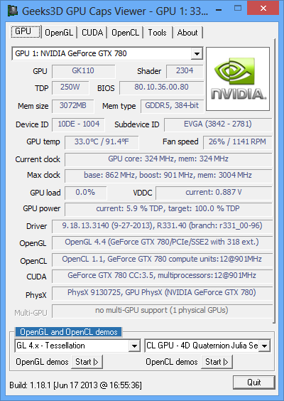 R331.40 + GTX 780 + GPU Caps Viewer