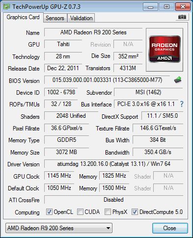 AMD Radeon R9 280X, GPU-Z