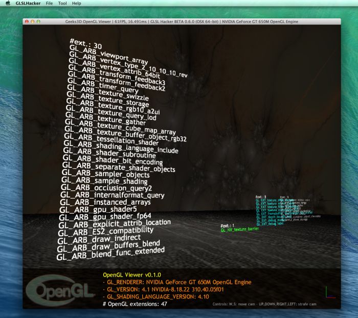 Mac OS X 10.9 Mavericks, GLSL Hacker and OpenGL 4.1 info