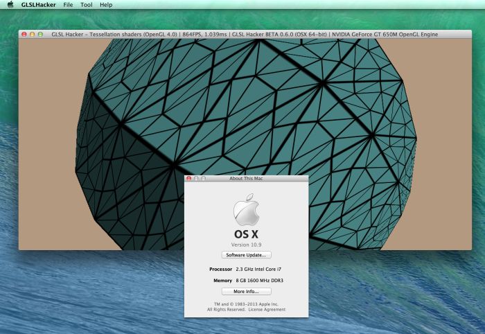 Mac OS X 10.9 Mavericks, GLSL Hacker and OpenGL 4.1 info