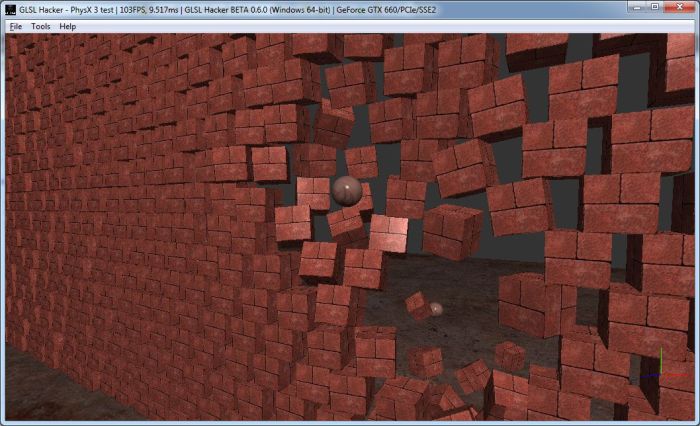 GLSL Hacker 0.6.0 - PhysX 3 rigid bodies test