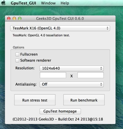 GpuTest GUI, OS X