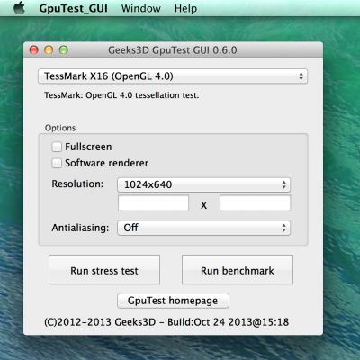 GpuTest 0.6.0, Mac OS X 10.9 version