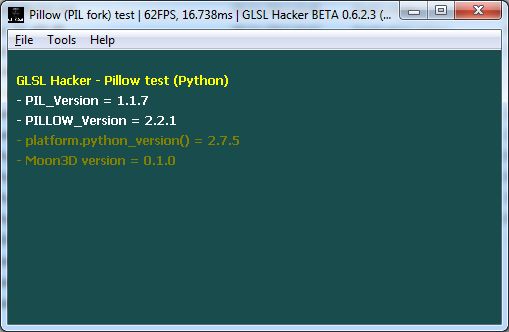GLSL Hacker, Pillow (PIL fork) test, Python